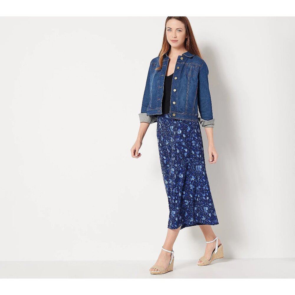 Isaac Mizrahi Live Pebble Knit Watercolor Print Culottes Women XXS Dark Navy NEW